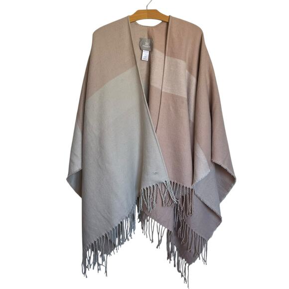 Soia & Kyo Woven Scarfigan Fringe Wrap Poncho Color Block Pink Cream One Size - Picture 1 of 7